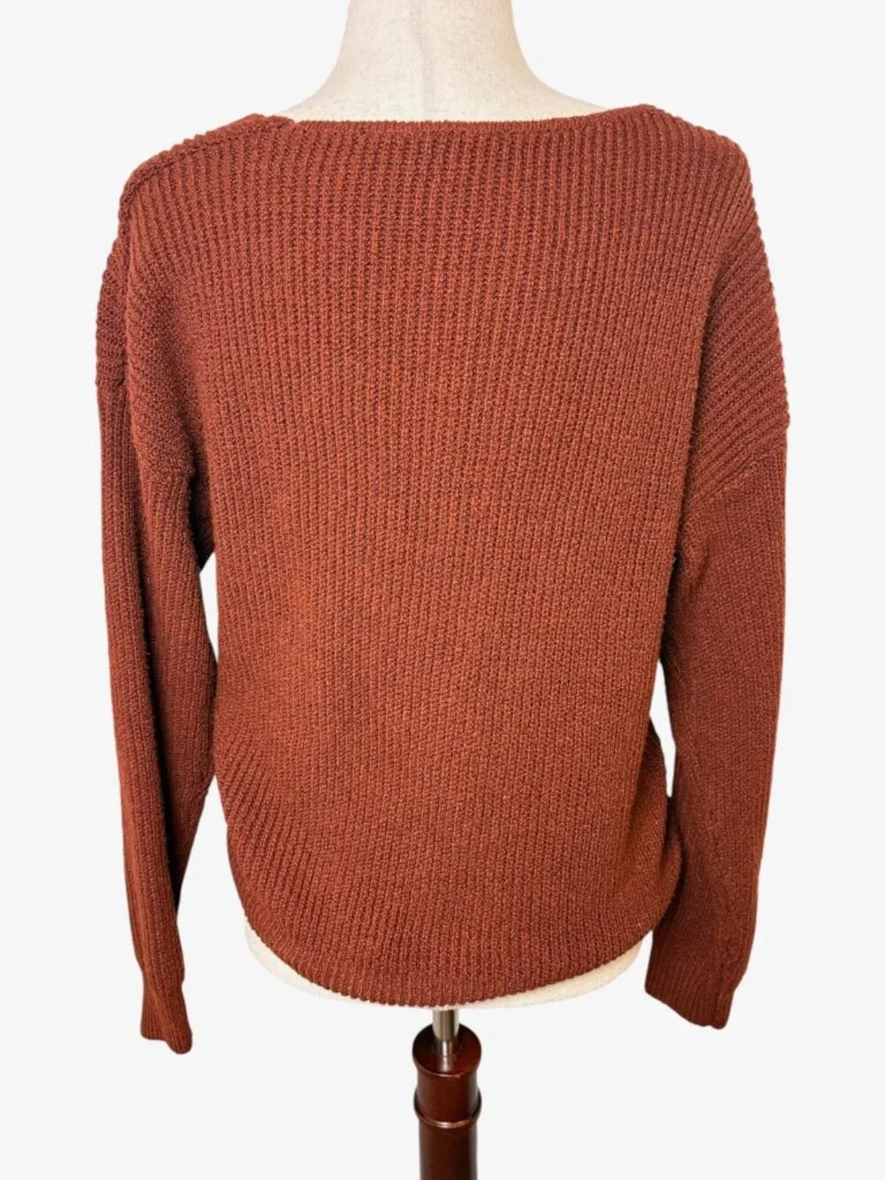 Rust Brown Twist Front Cropped Dolman Sleeve Knit Sweater Medium